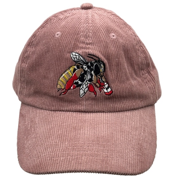 Head Case LA Corduroy Hat Pink Embroidered Bee Insect Adjustable Strapback Cap - Picture 3 of 9